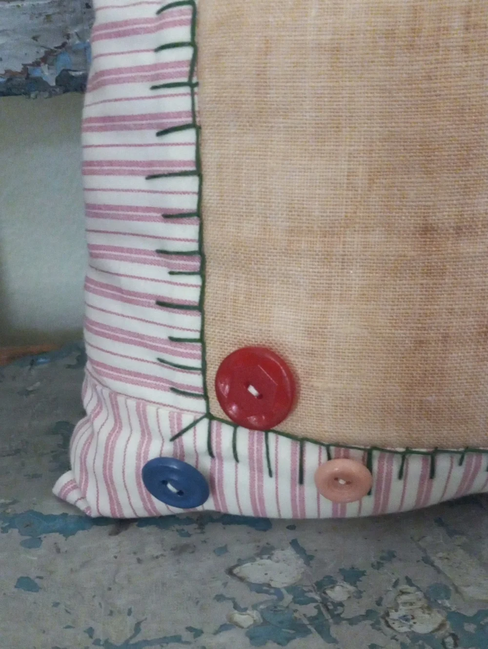 Handmade Merry Christmas Button Tree Pillow - Pink Holiday Accent